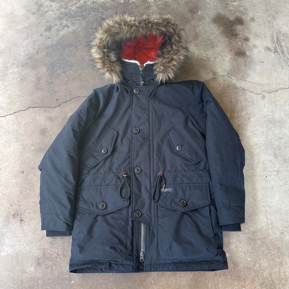 Abercrombie & Fitch Parka Jacket Mens Small Black Excellent Down Faux Fur Hood